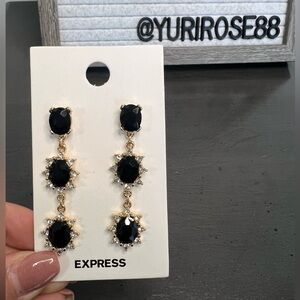 EXPRESS Black and Gold Tone Rhinestone Earrings